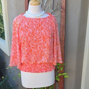 Chaus Orange and White Patterned Blouse